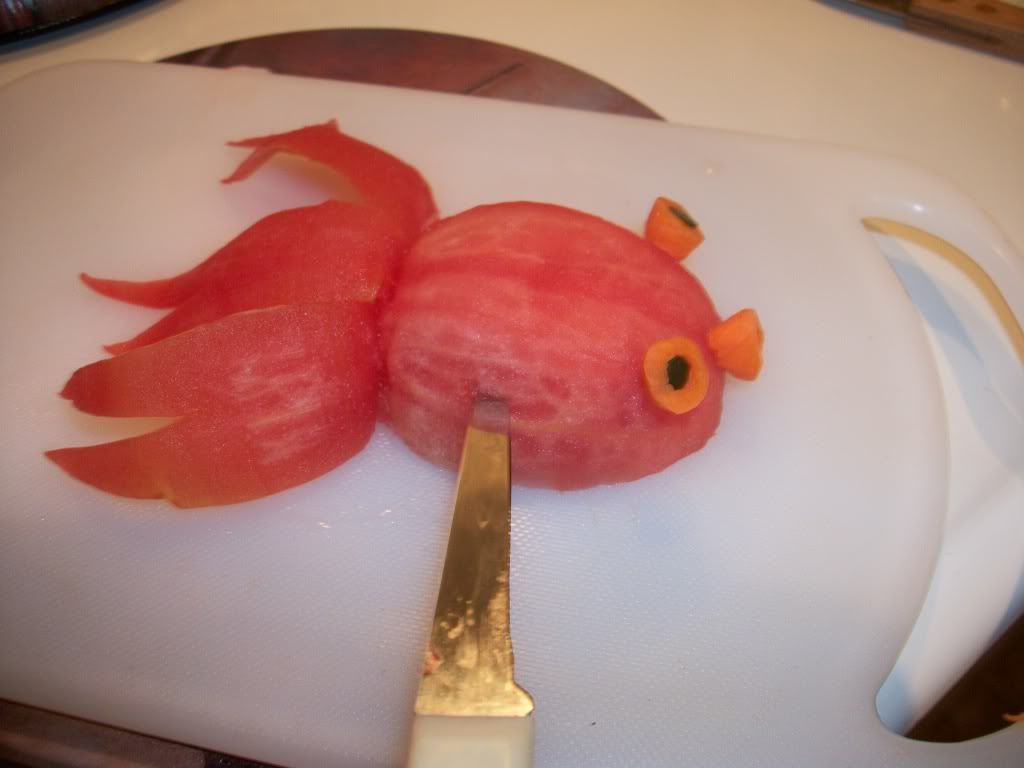 inserting fin into tomato body inserting fin into tomato body