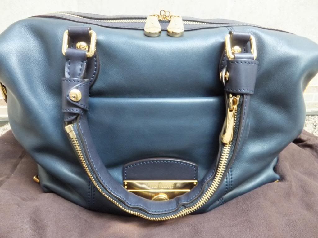 Louis Vuitton Leather Navy Satchel Bag Handbag Purse blue Bleu LE RARE VIP SAC